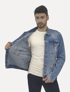 Jaqueta Nautica Masculina Jeans Destroyed Azul Médio