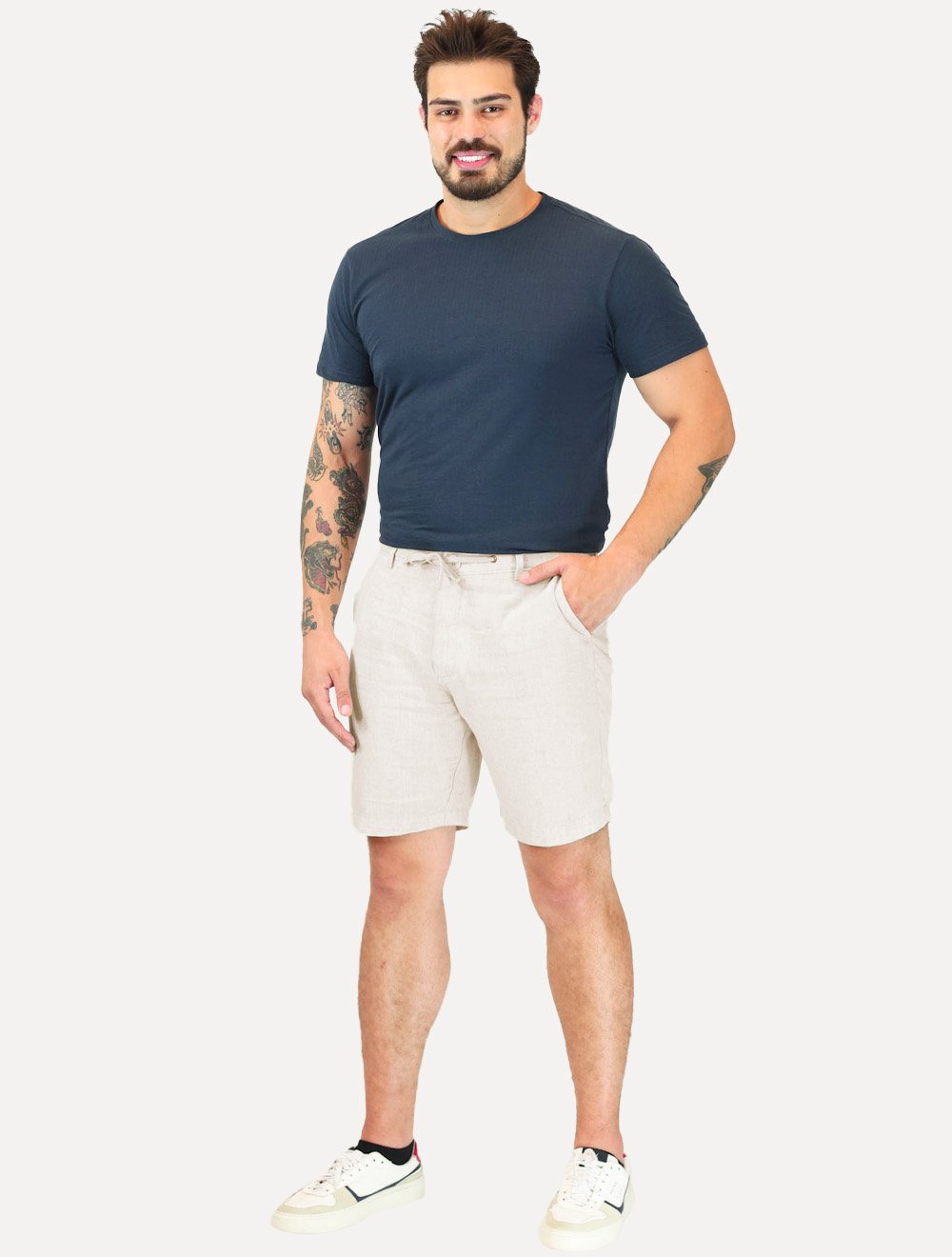 Bermuda Calvin Klein Jeans Masculina Cadarço Linen Caqui