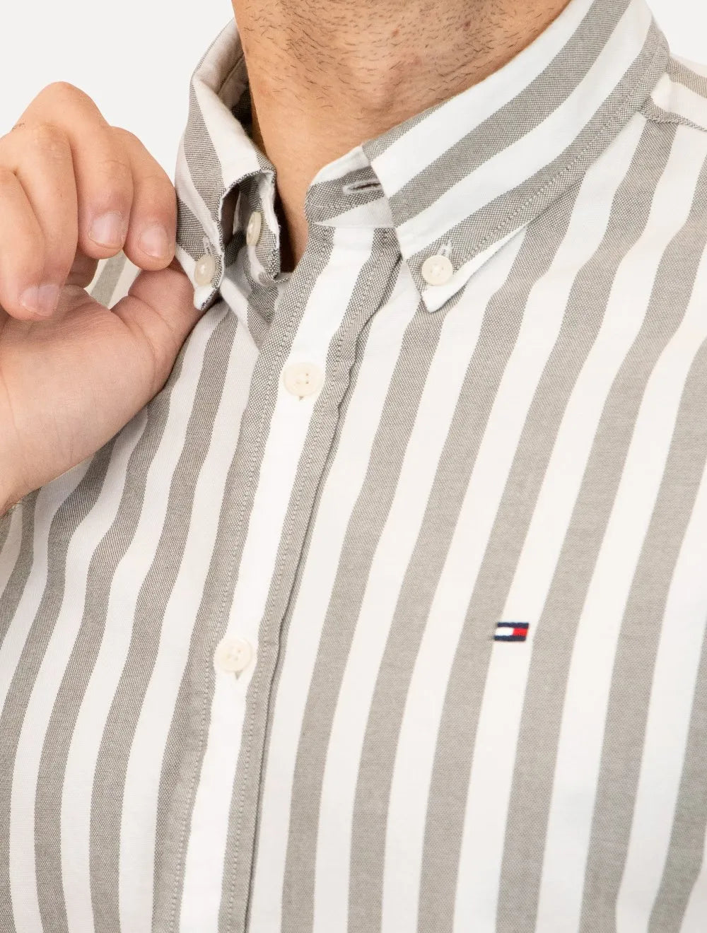 Camisa Tommy Hilfiger Masculina Oxford Slim Bold Stripe Cinza Mescla