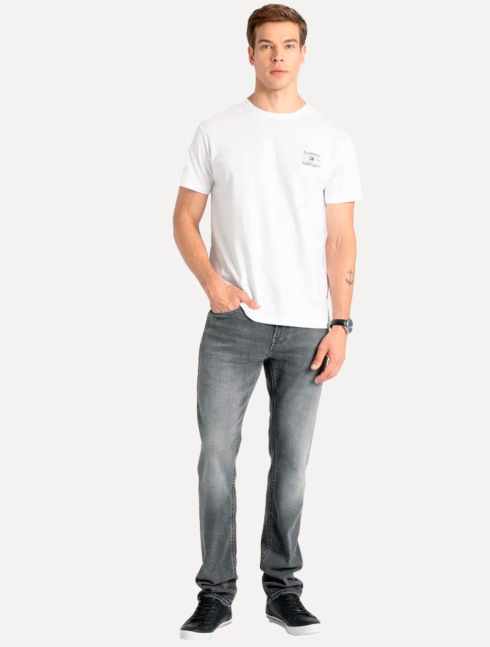 Camiseta Tommy Hilfiger Masculina Regular Stack Branca