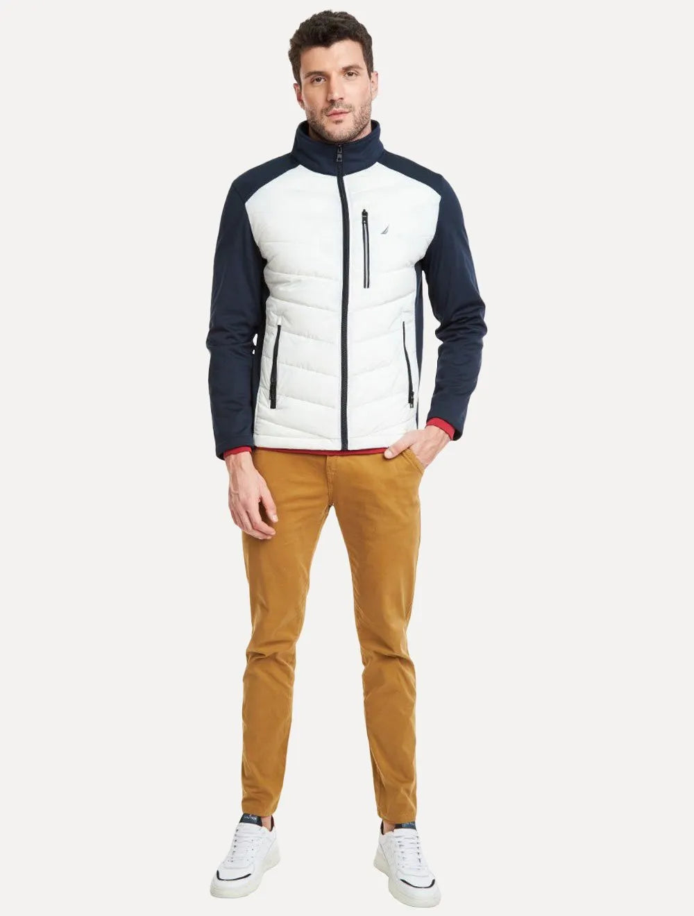 Jaqueta Nautica Masculina Rainbreaker Active Stretch Pocket Sash Marinho/Off-White