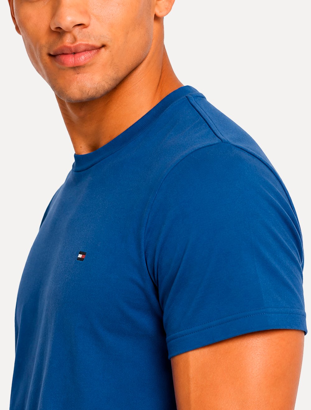 Camiseta Tommy Hilfiger Masculina Pigment Blue Slim Fit Essential Stretch Azul