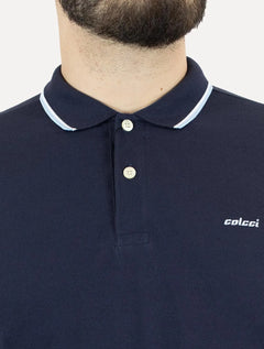 Polo Colcci Masculina Piquet Blue Frisos Simple Logo Azul Marinho