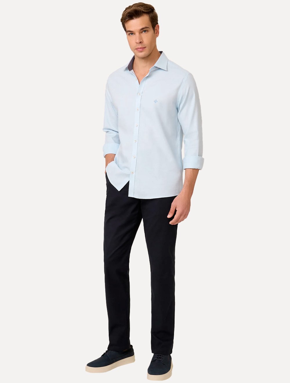 Camisa Dudalina Masculina Slim Fit Superfine Cotton Light Lisa Azul Claro
