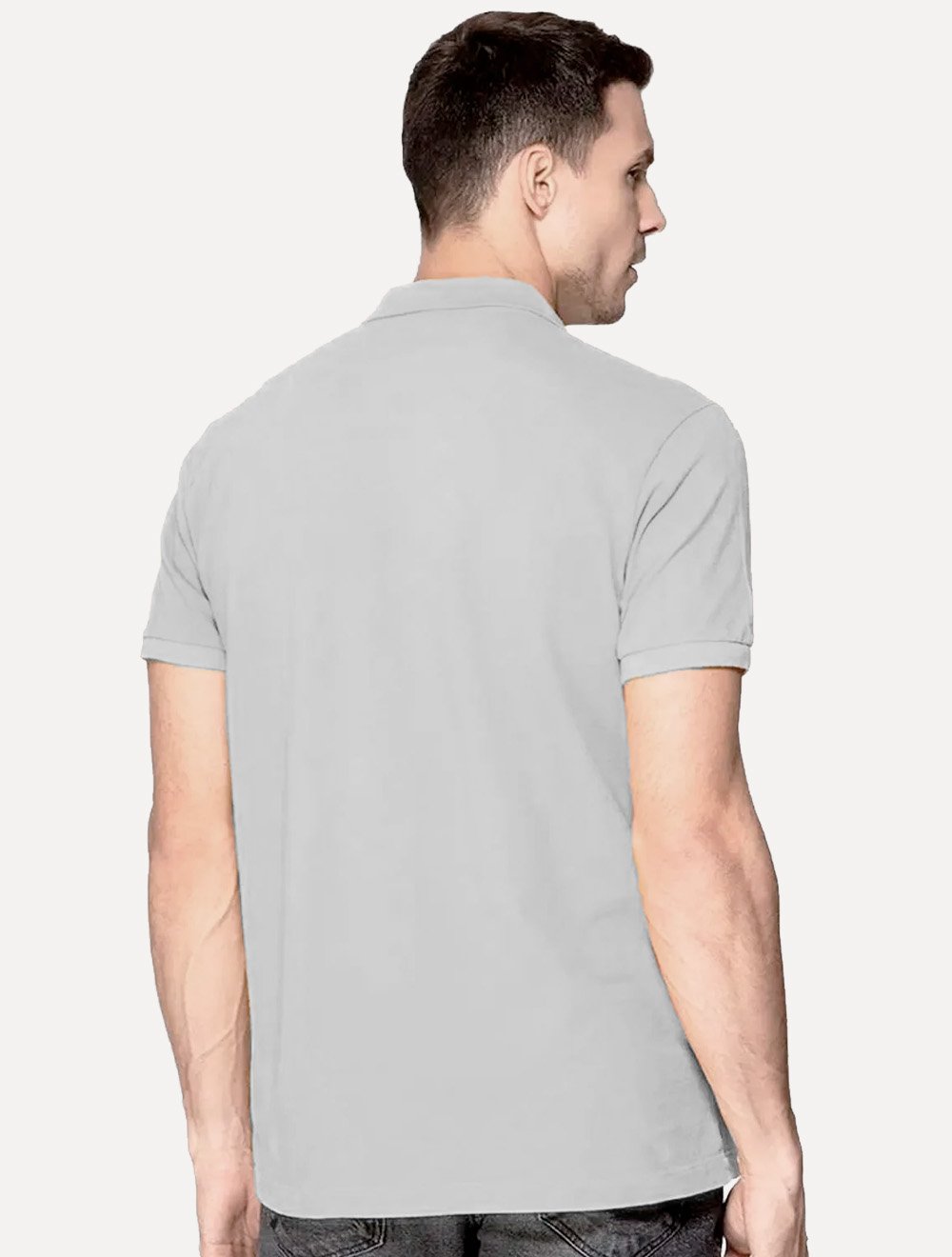 Polo Guess Masculina Piquet Small Patch Cinza Claro