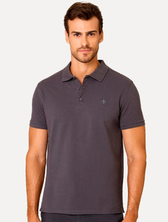 Polo Dudalina Piquet Essentials Cotton Basica Modal Cinza Escuro