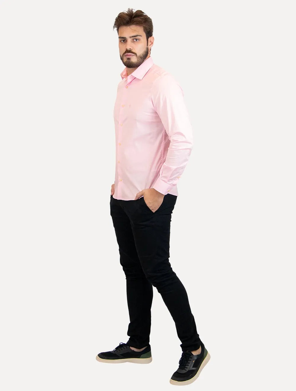 Camisa Ralph Lauren Masculina Slim Office Mono Stretch Rosa Claro