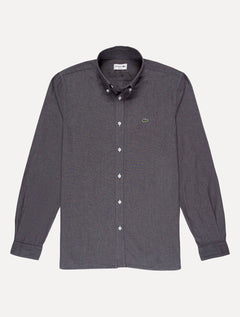 Camisa Lacoste Masculina Slim Cotton Chambray Chumbo Mescla
