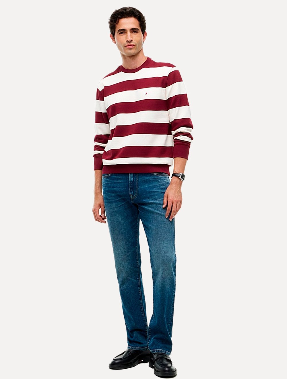 Moletom Tommy Hilfiger Masculino Crewneck Essential Terry Cáqui Claro/Bordô