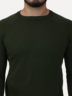 Suéter Dixen Masculina Tricot Manga Longa Raglan Gola Careca Verde