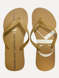 Chinelo Calvin Klein Jeans Logo Flow White Cáqui