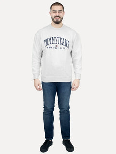 Moletom Tommy Jeans Masculino Relaxed C-neck Varsity Cinza Claro Mescla