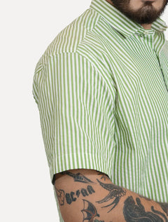 Camisa Dudalina Masculina Manga Curta Comfort Superfine Cotton Listrada Verde
