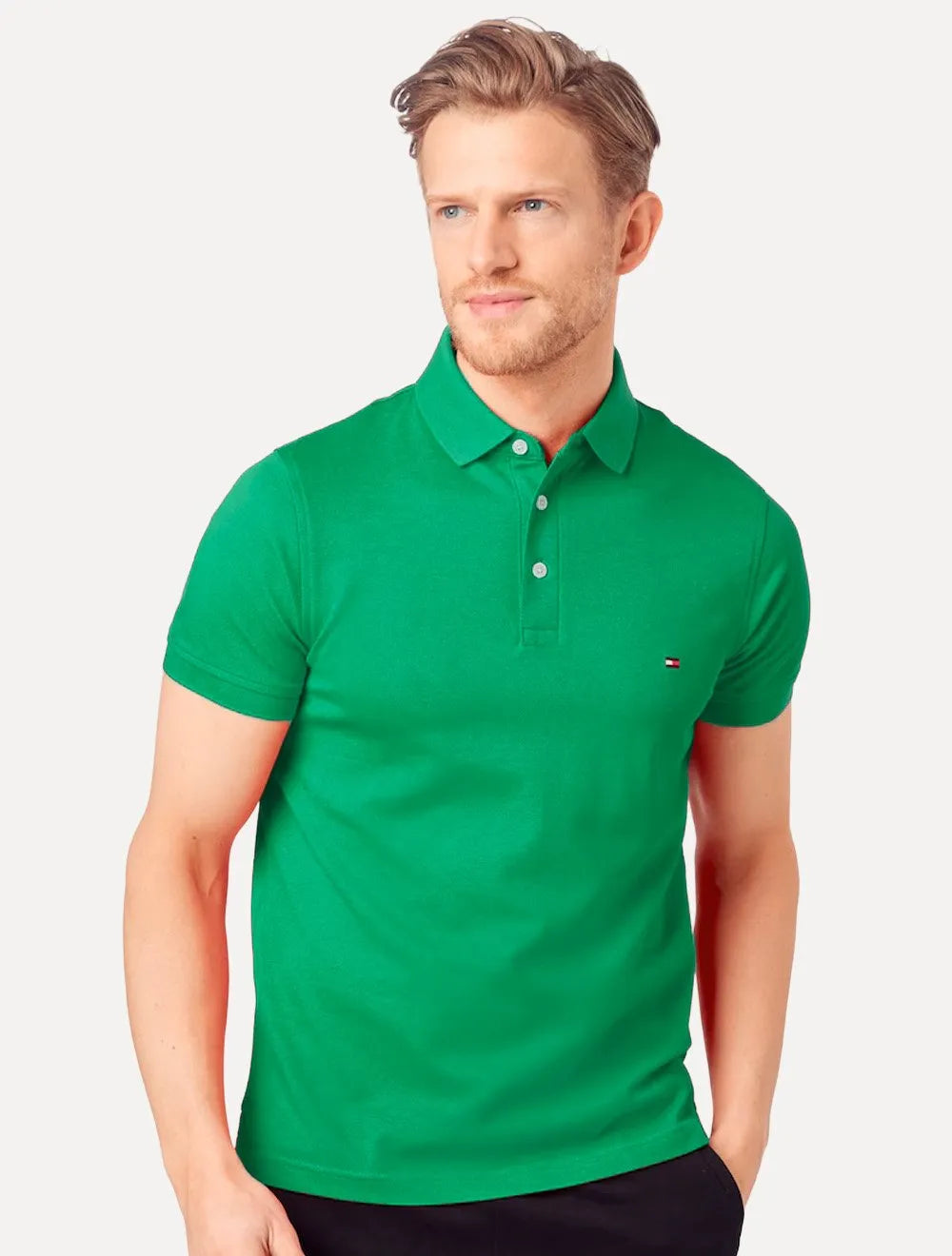Polo Tommy Hilfiger Masculina Slim Piquet 1985 Verde