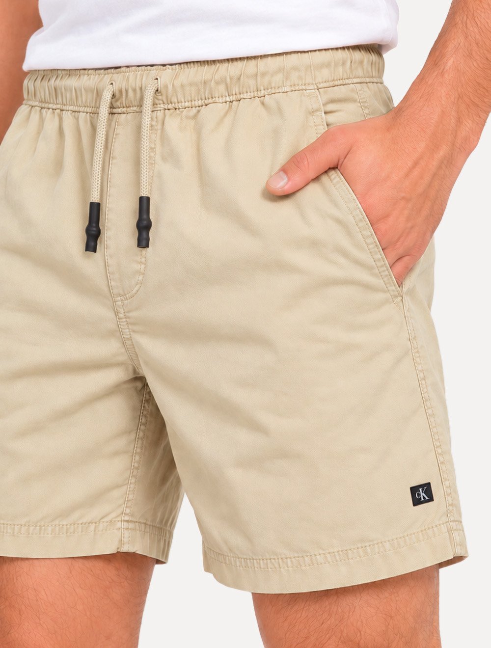 Short Calvin Klein Jeans Sarja Masculino Color Elastic Mini CK Logo Cáqui Claro