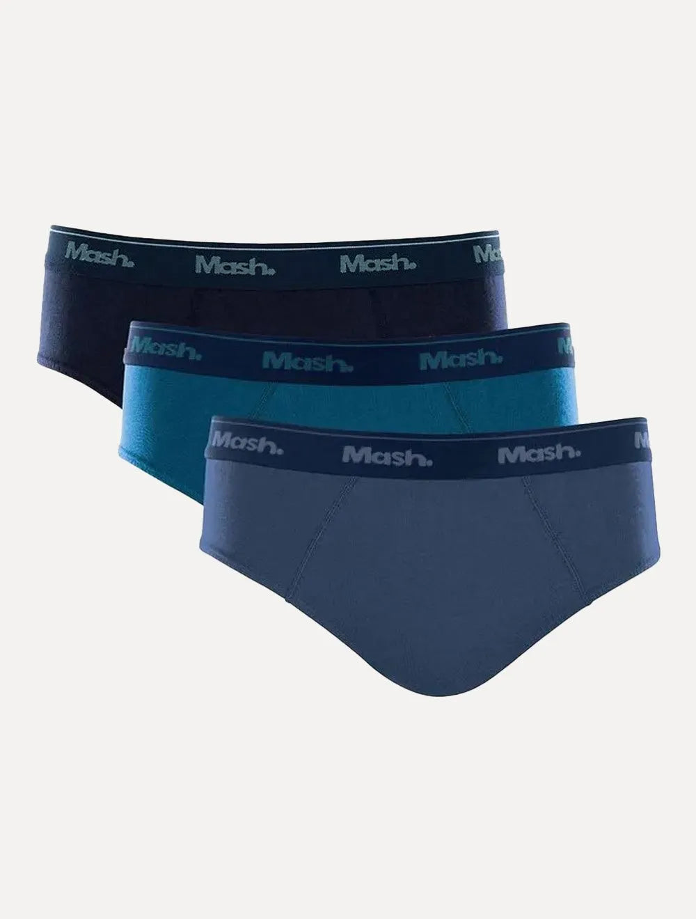Cueca Mash Slip Cotton Basic Azul Médio/ Marinho/ Índigo Pack 3UN