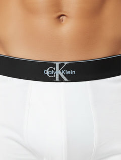 Cueca Calvin Klein Low Rise Trunk Cotton New Re Issue Blue Logo Branca