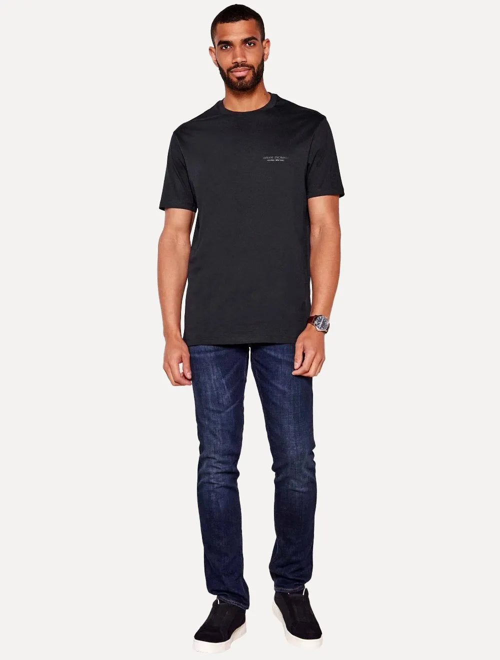 Camiseta Armani Exchange Masculina Milano New York Logo Azul Marinho