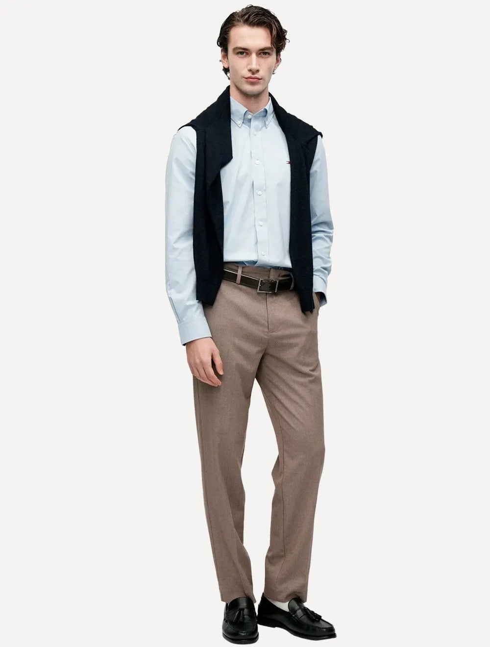 Camisa Tommy Hilfiger Masculina Regular Fit  THFlex Poplin Azul Claro