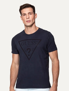 Camiseta Guess Masculina Full Black Logo Print Azul Marinho