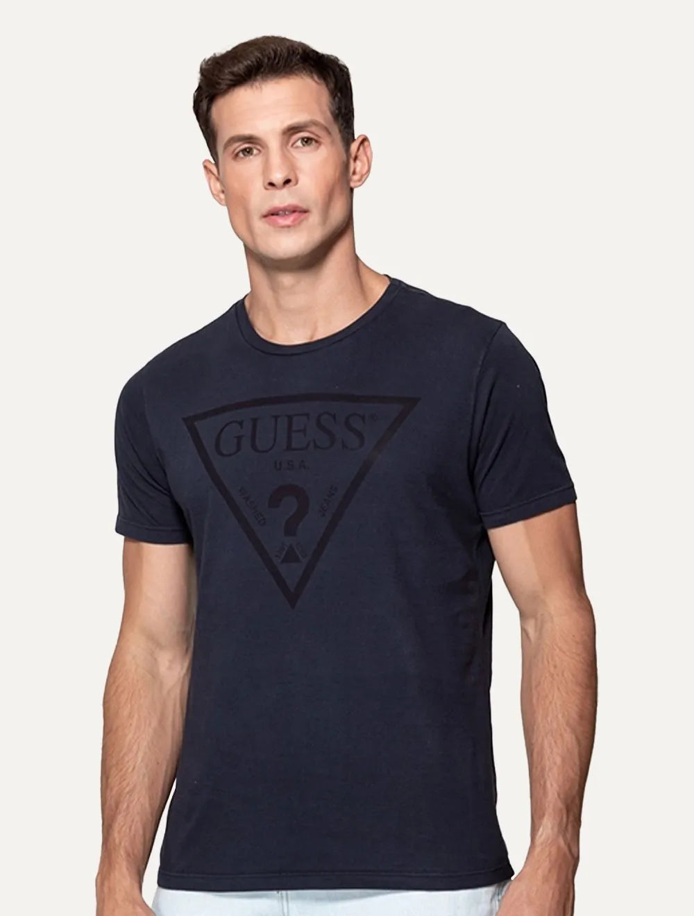 Camiseta Guess Masculina Full Black Logo Print Azul Marinho