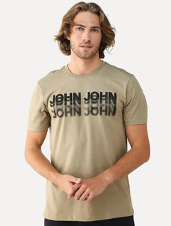Camiseta John John Masculina Regular Logo Shadow Repeat Cáqui
