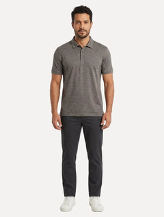 Polo Dudalina Masculina Malha Cotton Linho Listra Marrom Escuro