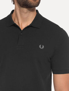 Polo Fred Perry Masculina Regular Piquet Plain Gray Logo Preta