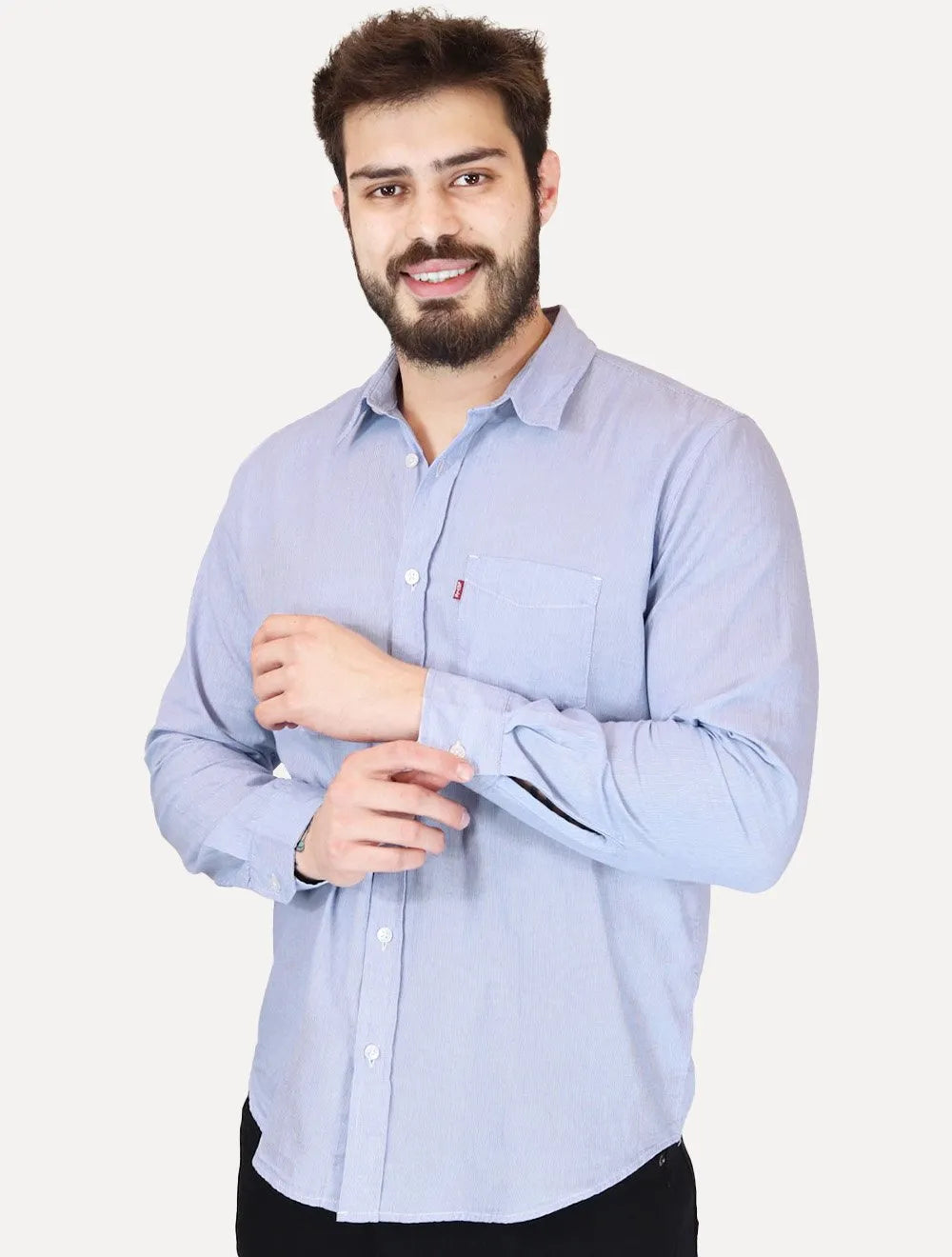 Camisa Levis Relaxed Oxford Authentic Button Down Listrada Azul Claro