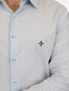 Camisa Dudalina Masculina Milano Fit Easy Icon Listras Azul Claro