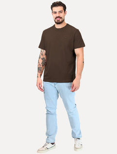 Camiseta Calvin Klein Masculina Piquet Rubber Patch Mono Logo Marrom