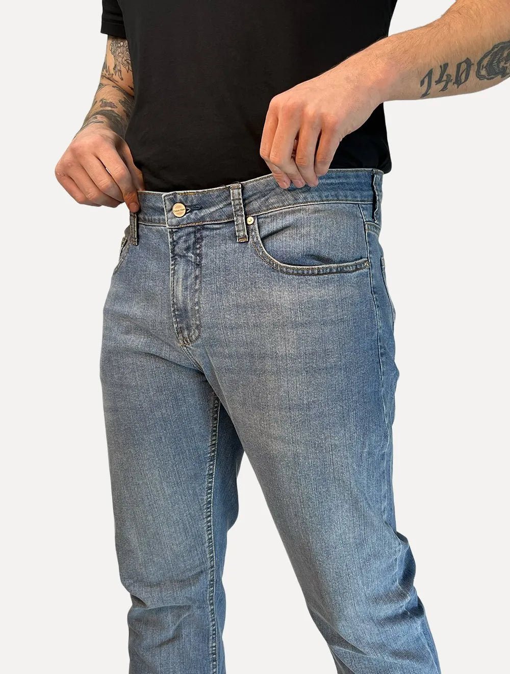 Calça Calvin Klein Jeans Masculina Slim 5 Pockets Azul Médio