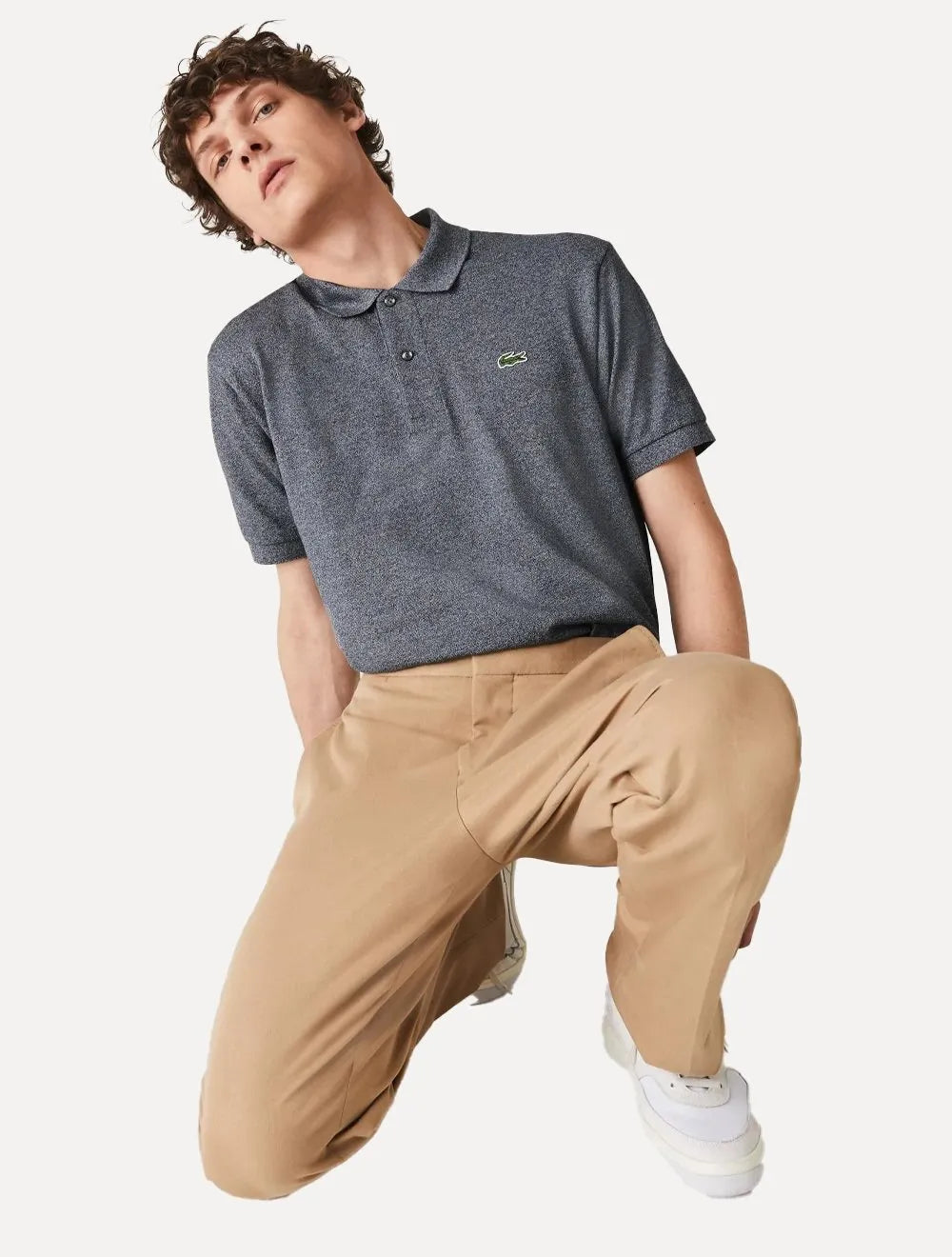 Polo Lacoste Masculina Classic Fit Mescla Chumbo