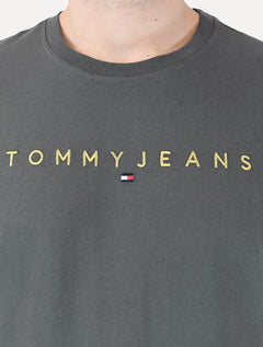 Camiseta Tommy Jeans Masculina Core Linear Gold Logo Chumbo