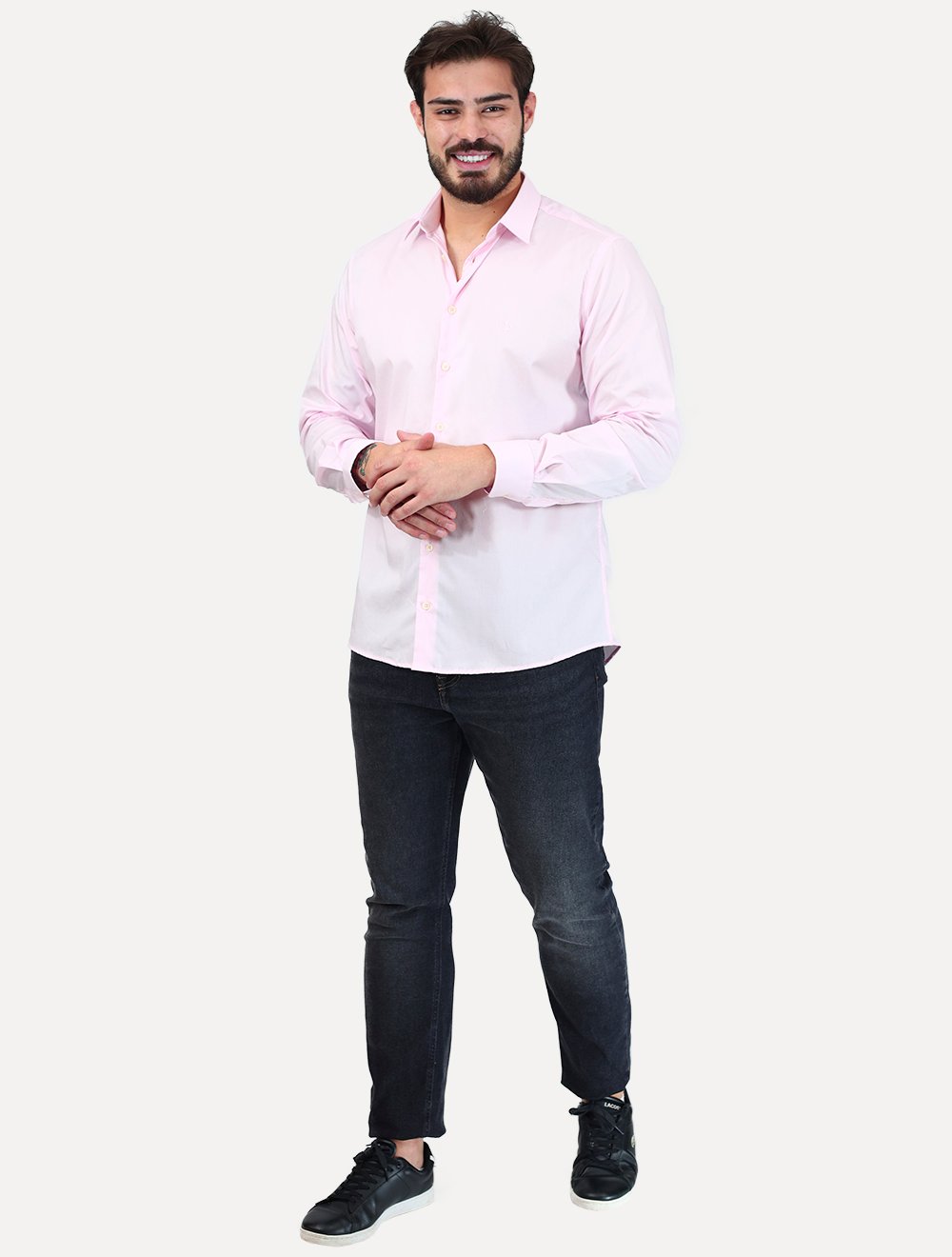 Camisa Dudalina Masculina Slim Superfine Cotton Tricoline Lisa Stretch Rosa Claro