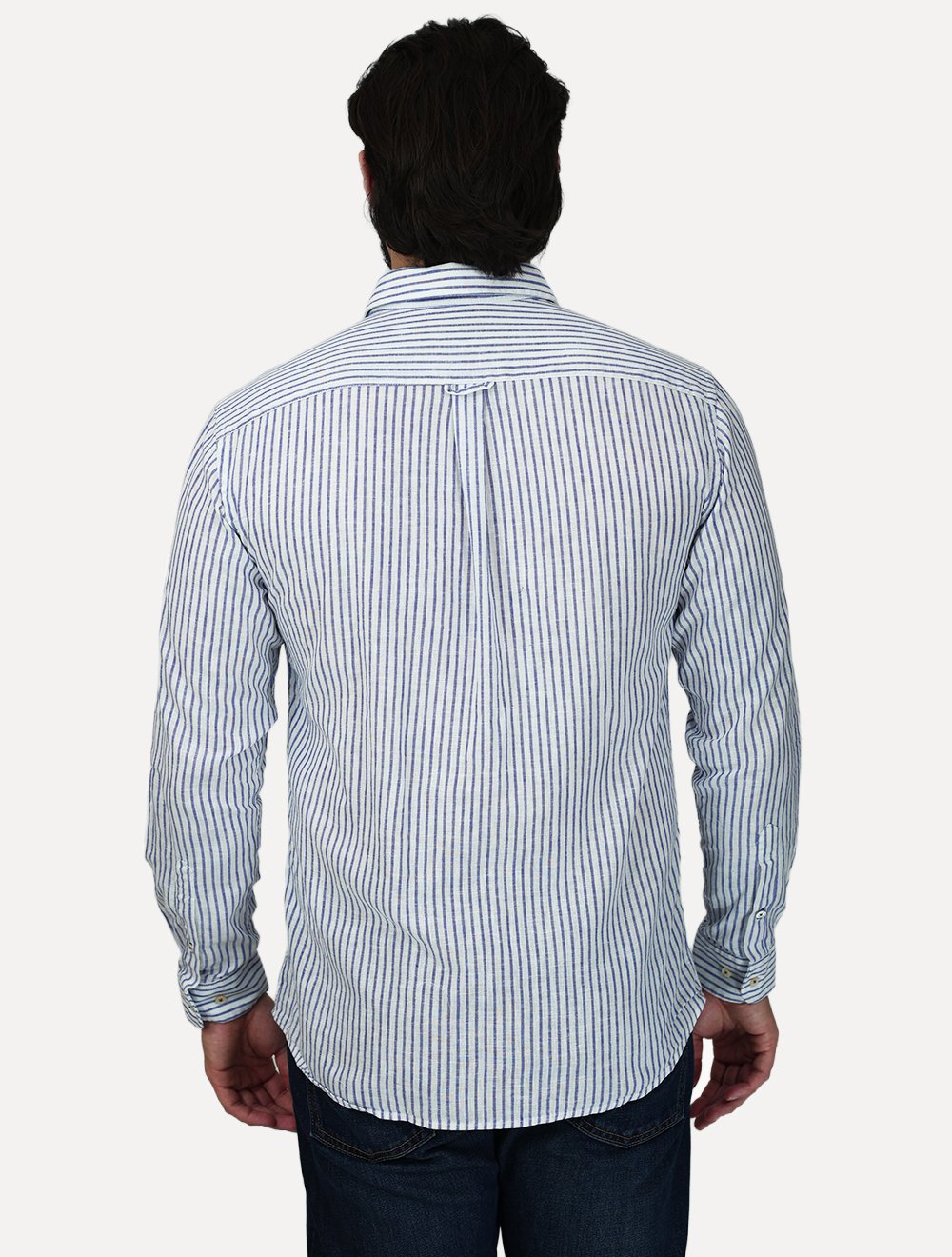 Camisa Dudalina Masculina Slim Fit Linen Blend Listras Branca