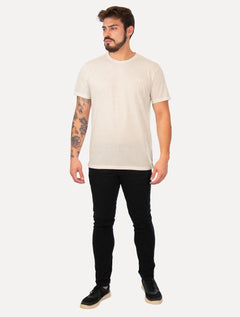 Camiseta Colcci Masculina Regular Linho Logo Off-White Mescla