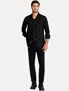 Camisa John John Masculina Slim Oxford Dark Logo Preta