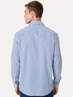 Camisa Dudalina Masculina Comfort Superfine Regular Xadrez Mono Logo Azul Médio