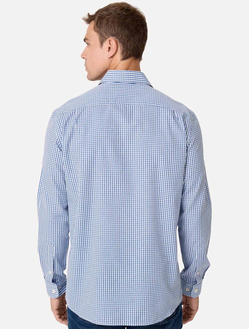 Camisa Dudalina Masculina Comfort Superfine Regular Xadrez Mono Logo Azul Médio