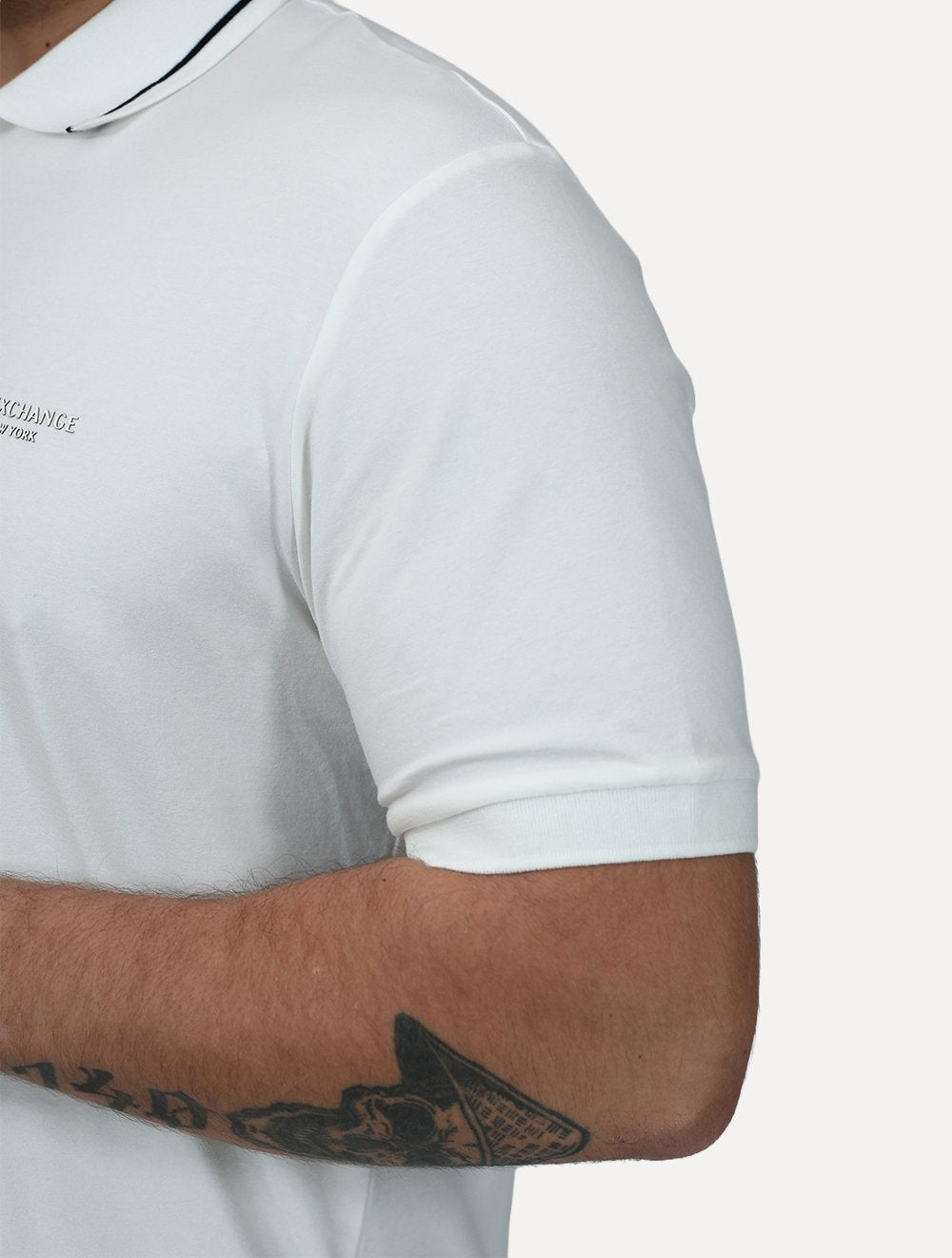 Polo Armani Exchange Masculina Regular Fit Jersey Off White