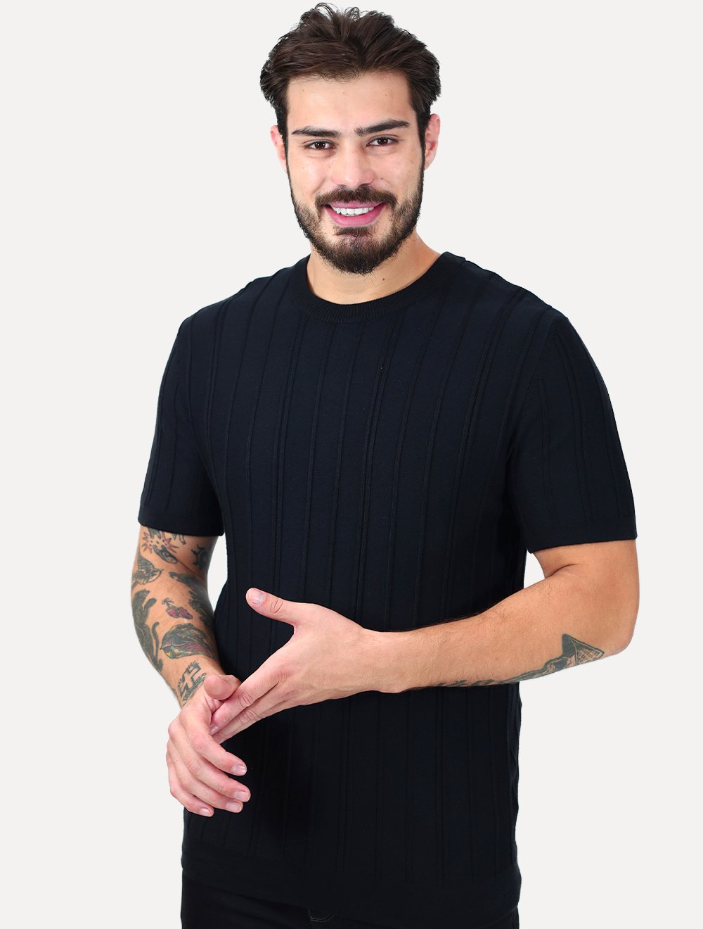 Tricô Dixen Manga Curta Gola Careca Preta