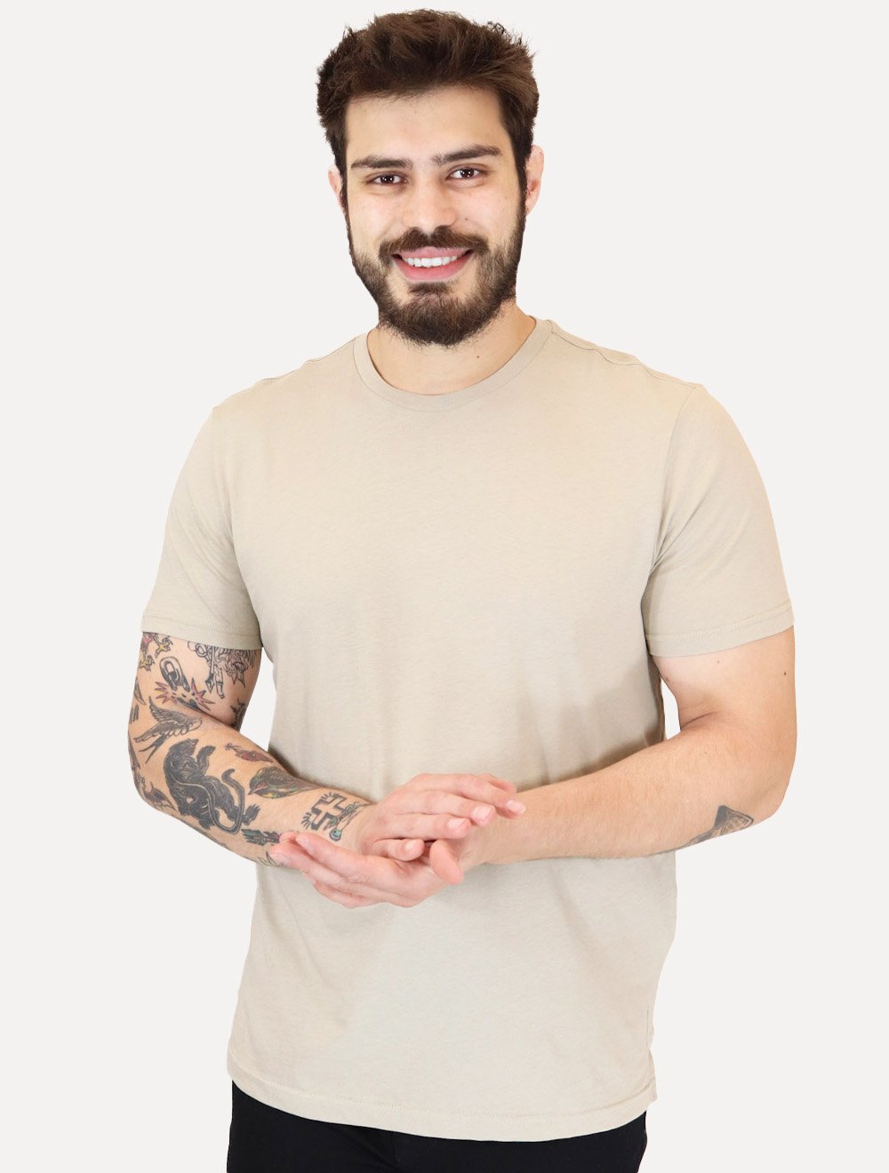 Camiseta Calvin Klein Jeans Masculina Crewneck Essentials Cáqui Claro