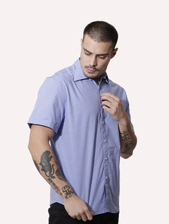 Camisa Ellus Masculina Regular Manga Curta Tricoline LY Stretch Jemez Listrada Azul