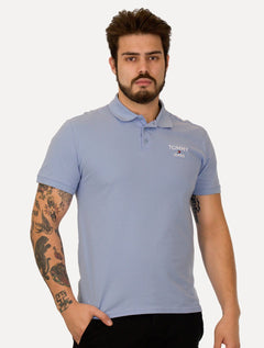 Polo Tommy Jeans Masculina Regular Corp Chest Azul Claro