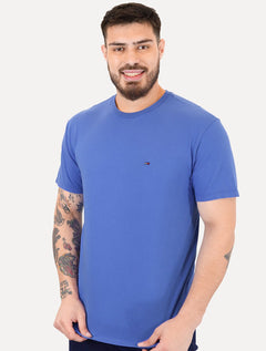 Camiseta Tommy Jeans Masculina Regular Jersey C-Neck Flag Azul Médio