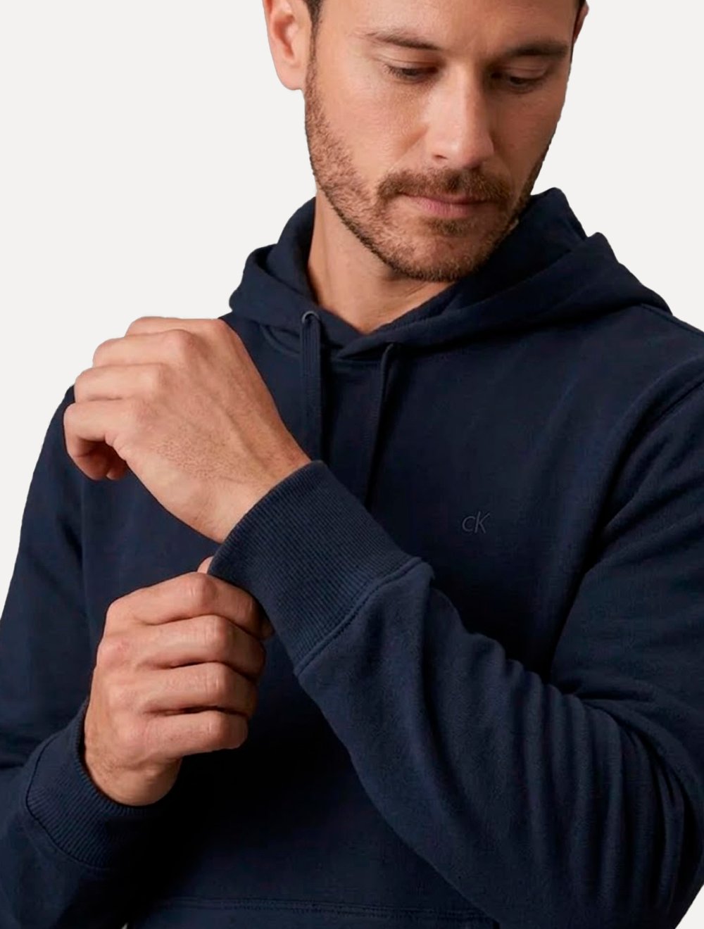 Casaco de Moletom Calvin Klein Hood CK Logo Embroidered Azul Marinho