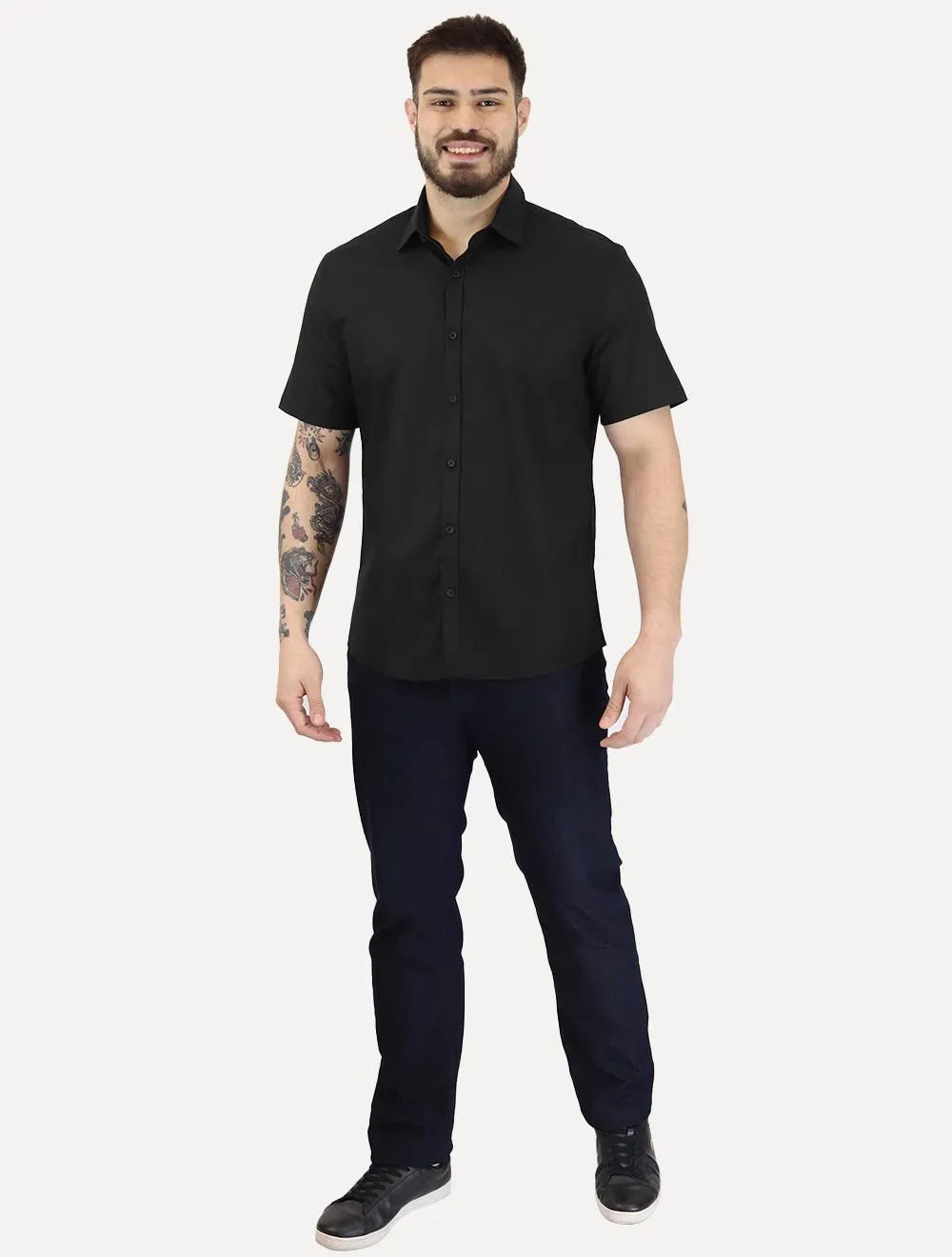 Camisa Calvin Klein Masculina Manga Curta Basica Cotton Preta