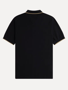 Polo Fred Perry Masculina Crepe Pique Zip Neck Preta