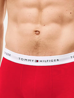 Cueca Tommy Hilfiger Cotton Stretch Trunk Vermelha Marinho e Branca Pack 3UN